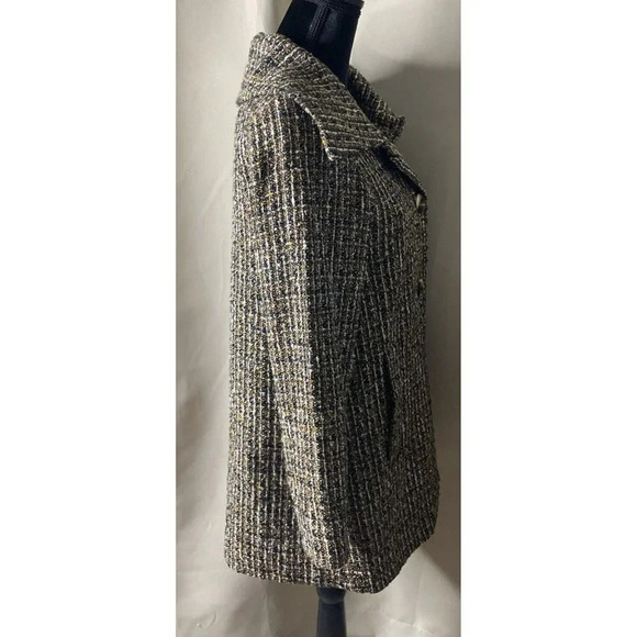 Additions By Chicos Brown Tweed Lined Jacket Coat Large Buttons Up Size 0 S/4 - Picture 4 of 8